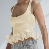 Women Patchwork Ruffles Casual Tank Top