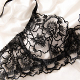 Black Embroidered Lace See Through Sexy Women's Lingerie Set