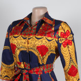 Women Sexy Print Lace-Up Maxi Dress