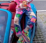 Women Beading Ripped Denim Loose Pants