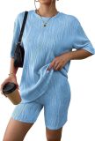 Spring Summer Casual Short Sleeve Pajamas Fashion Two Piece Shorts Set