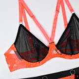 Women Contrast Color Embroidered Gloves Sexy LingerieSet