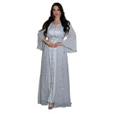 Women Muslim Beaded Robe Two Piece Set