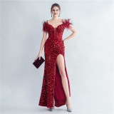 Plus Size Women Sequin Formal Party Maxi Evening Dress