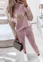 Women Heart Print Sequin Top and Pant Casual Two-piece Set Women Heart Print Sequin Top and Pant Casual Two-piece Set