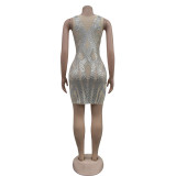 Women Solid mesh Beaded Mini Dress