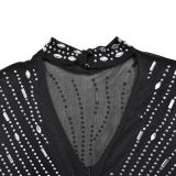 Fashion Women's Solid Color Beaded Mesh Long Dress