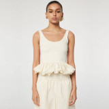 Women Patchwork Ruffles Casual Tank Top