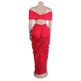 Women Sexy Sleeveless Strapless Crop Top and pleated Skirt two-piece set