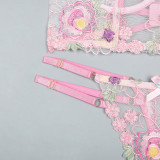 Floral Embroidery See-Through Two-Piece Lingerie Set