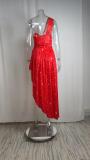 Summer Women's Solid Color Chic Slash Shoulder High Waisted Irregular Long Dress
