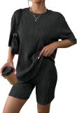 Spring Summer Casual Short Sleeve Pajamas Fashion Two Piece Shorts Set
