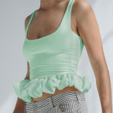 Women Patchwork Ruffles Casual Tank Top