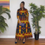 Women Sexy Print Lace-Up Maxi Dress