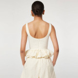 Women Patchwork Ruffles Casual Tank Top