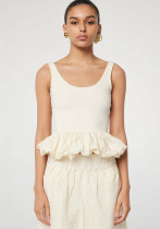 Women Patchwork Ruffles Casual Tank Top Women Patchwork Ruffles Casual Tank Top