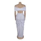 Women Sexy Sleeveless Strapless Crop Top and pleated Skirt two-piece set