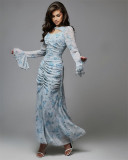 Women pleated printed chiffon dress