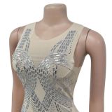 Women Solid mesh Beaded Mini Dress