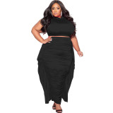 Plus Size Women Sexy Tassel Sleeveless Top And Skirt Two-piece Set