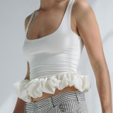 Women Patchwork Ruffles Casual Tank Top