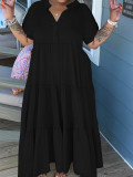 Plus Size Women Casual Button Turndown Collar Dress