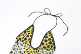 Women Summer Print Halter Neck Hollow Backless Dress