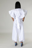 Women Ruffle Edge Sleeve Lace-Up Top and Elastic Pants Two-piece Set