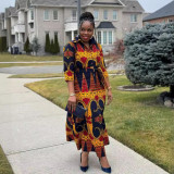 Women Sexy Print Lace-Up Maxi Dress