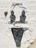 Women Sexy Bikini Color Block Backless Lace-Up Swimwear