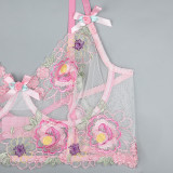 Floral Embroidery See-Through Two-Piece Lingerie Set