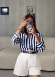Women's Spring Fashionable Blue Striped Shirt