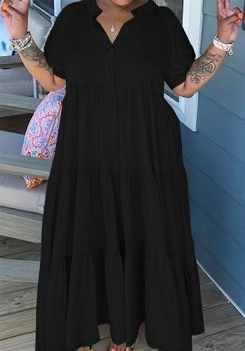 Plus Size Women Casual Button Turndown Collar Dress