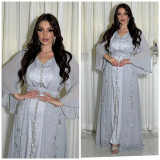 Women Muslim Beaded Robe Two Piece Set