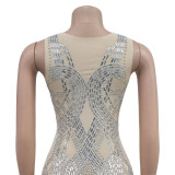 Women Solid mesh Beaded Mini Dress