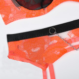 Women Contrast Color Embroidered Gloves Sexy LingerieSet