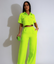 Women's Summer Fashion Turndown Collar Short Sleeve High Waisted Wide Leg Fashion Two Piece Pants Set Women's Summer Fashion Turndown Collar Short Sleeve High Waisted Wide Leg Fashion Two Piece Pants Set