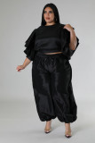 Women Ruffle Edge Sleeve Lace-Up Top and Elastic Pants Two-piece Set