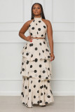 Women's Halter Neck Polka Dot High Waist Ruffle Fashion Skirt Set