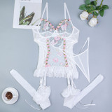 Embroidered Butterfly Patches  Lace-Up Garter Sexy Lingerie