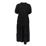 Plus Size Women Casual Button Turndown Collar Dress
