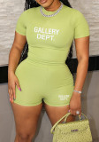 Women candy color Casual short-sleeved top and shorts two-piece set