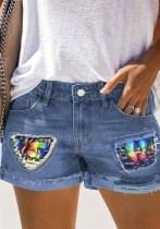 Summer Plus Size Elastic Patch Denim Shorts