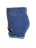 Summer Plus Size Elastic Patch Denim Shorts