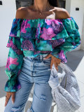 Autumn Sexy Fashion Off Shoulder Printed Shirt