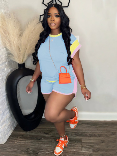 Summer Trendy Loose Round Neck Casual Two-Piece Shorts Set