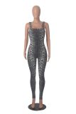 Women Printed Sleeveless Ribbed Square Neck Backless Jumpsuit