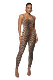 Women Printed Sleeveless Ribbed Square Neck Backless Jumpsuit
