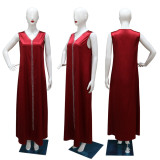 Women Muslim Beaded Robe Two Piece Set