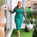 Women's Fashion Career Chic Africa Plus Size Organza Patchwork Bead Bodycon Dress